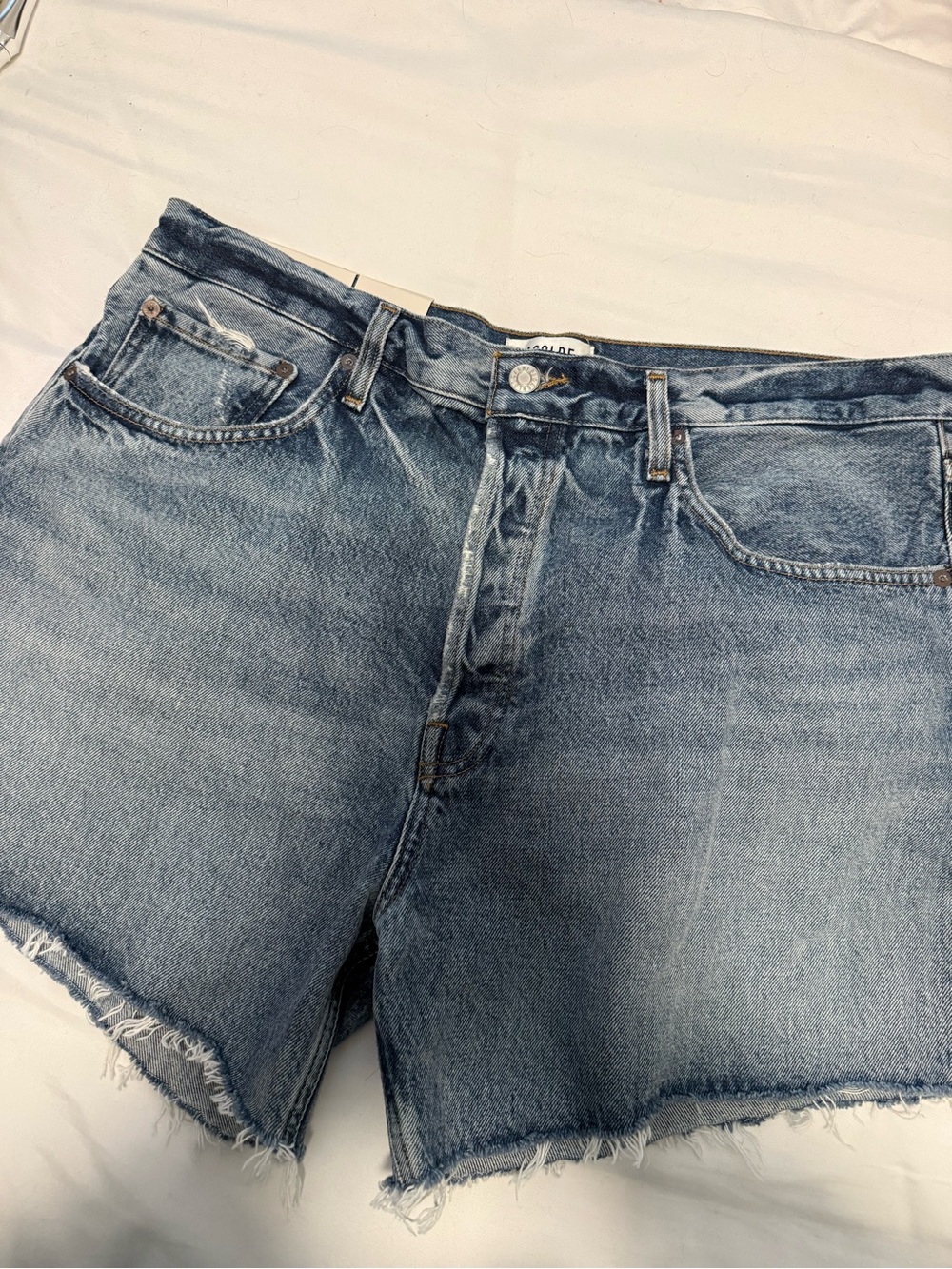 Agolde Light Blue Riley Denim Shorts